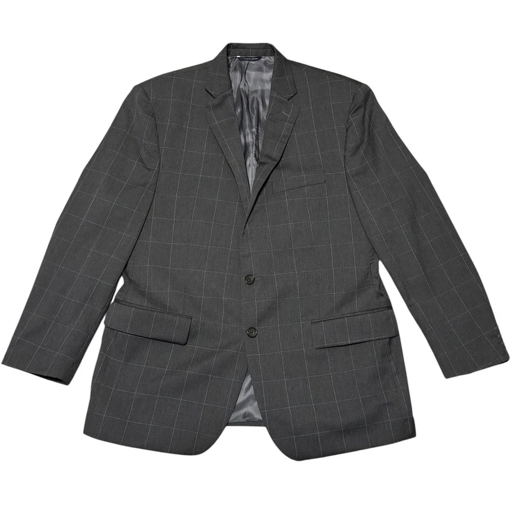 Ralph Lauren Blazer Grey Windowpane Wool 2-Button Professional Old Money 44R